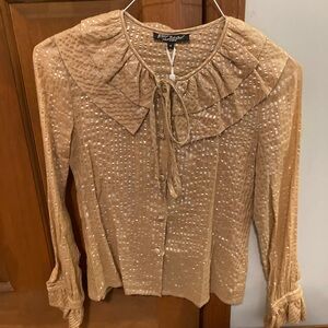 Vintage Betsey Johnson Beige and Silver Striped Blouse